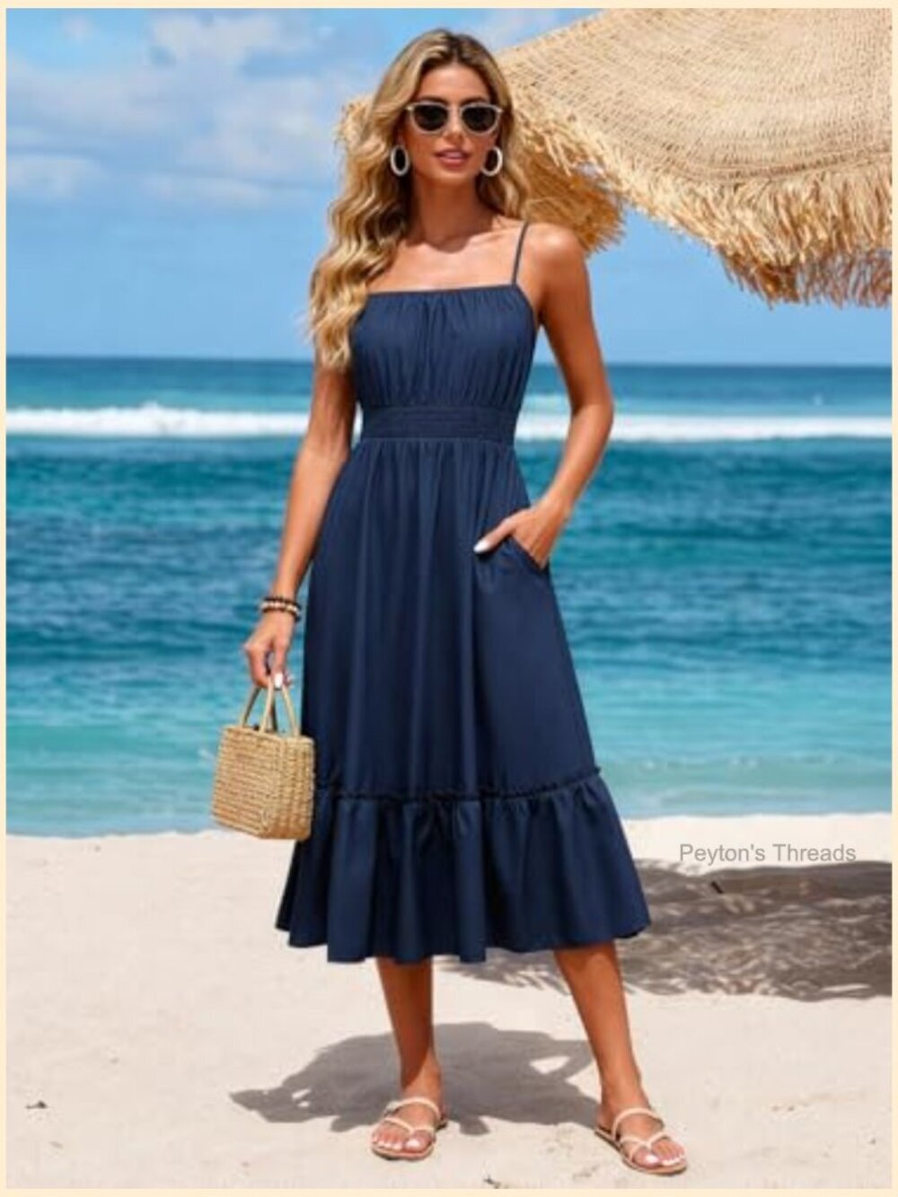 Spaghetti Strap Sleeveless Smocked Maxi Dress with Pockets - Picture 4 of 7